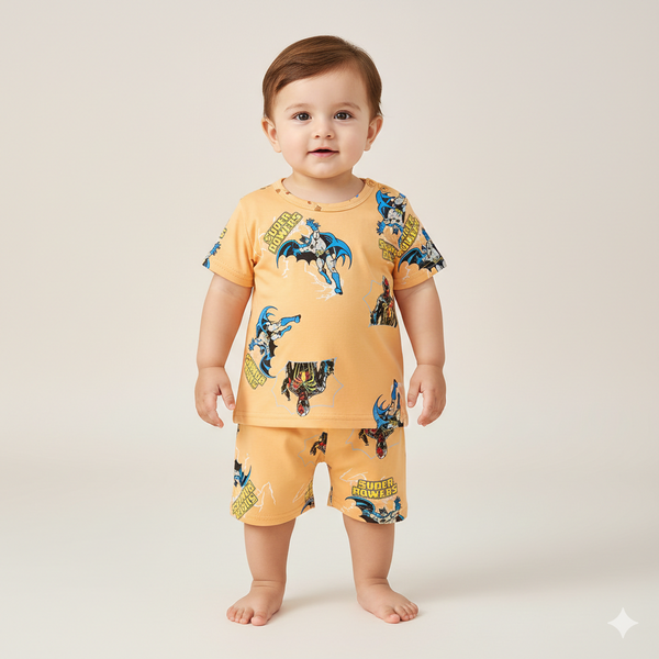 Cool Batman Super Powers Toddler Boys Orange Cotton Summer T-Shirt and Shorts Pajama Set 🦇