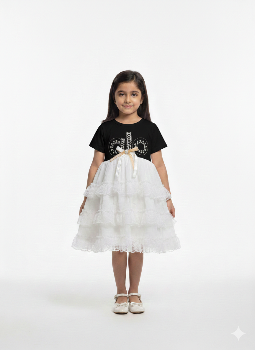 Elegant Girls' Tiered Tulle Party Dress with Crystal Embellished Bodice and Satin Bow