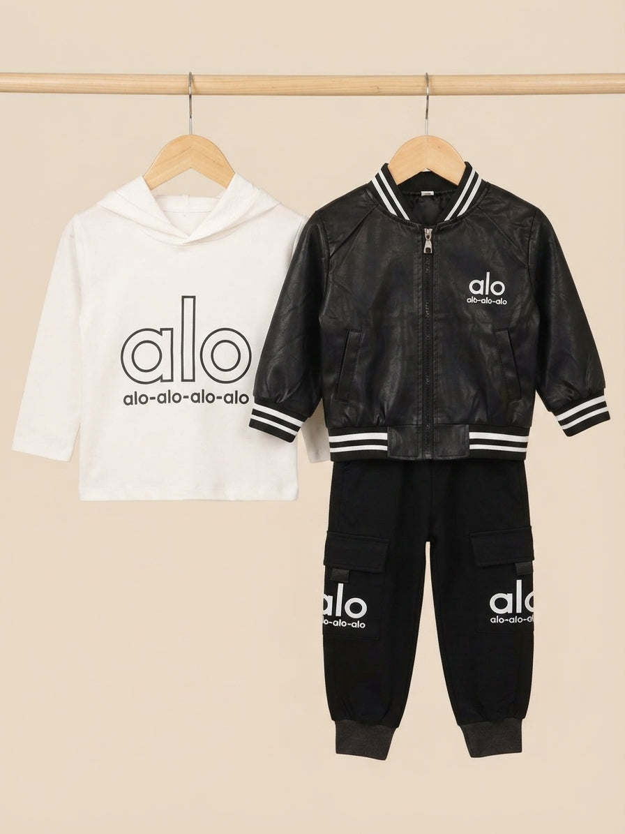 Stylish Kids Clothing Set Featuring Alo Print Hoodie Jacket And Matching Trousers For Boys