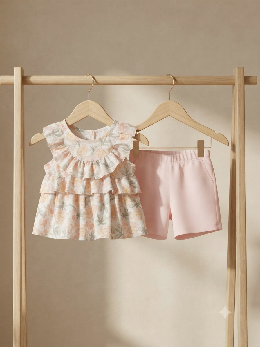 Stylish Floral Ruffled Top and Comfortable Shorts Set for Your Little Fashionista