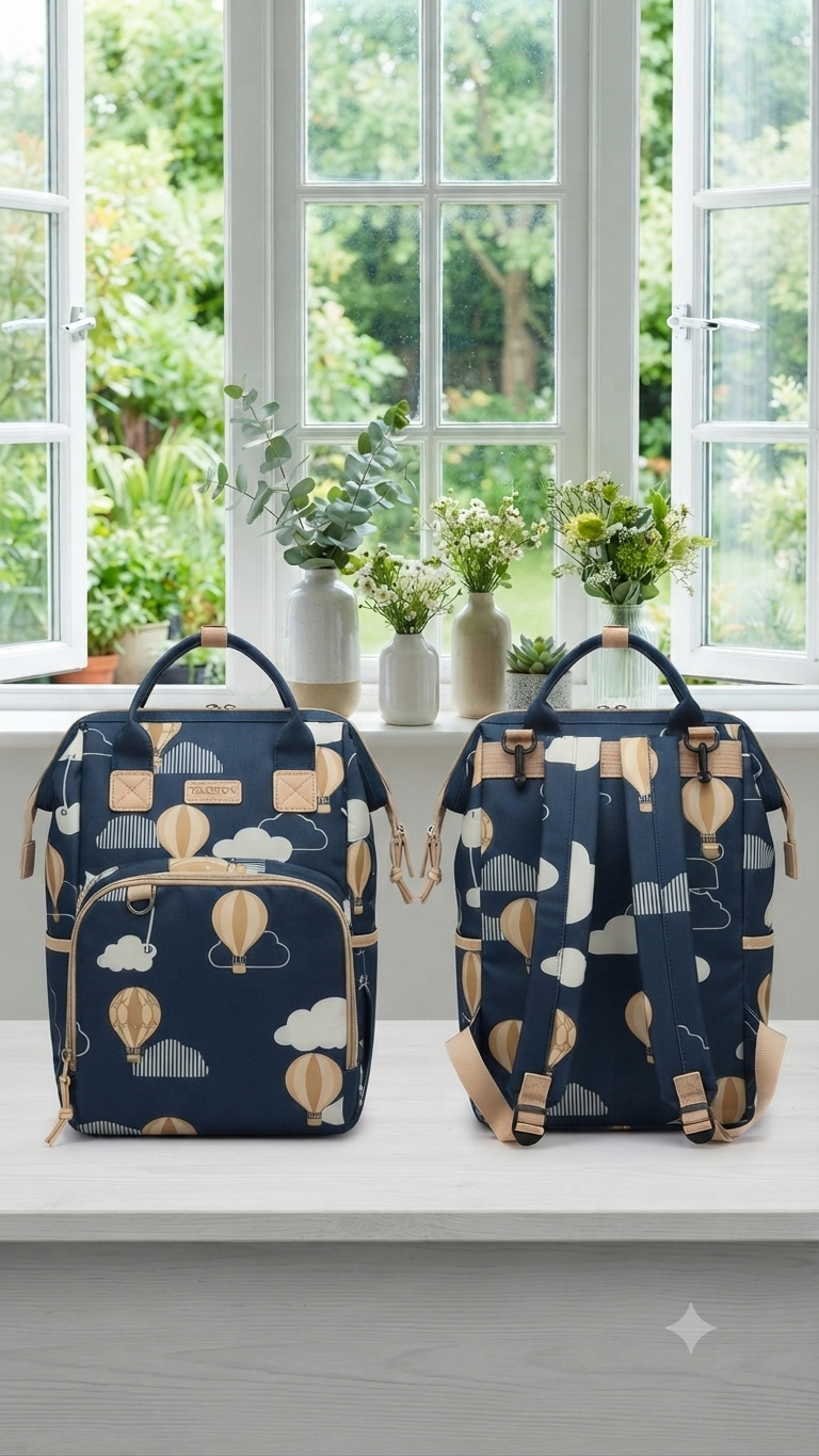 Charming Hot Air Balloon Print Diaper Bags with Spacious Storage for Traveling Parents