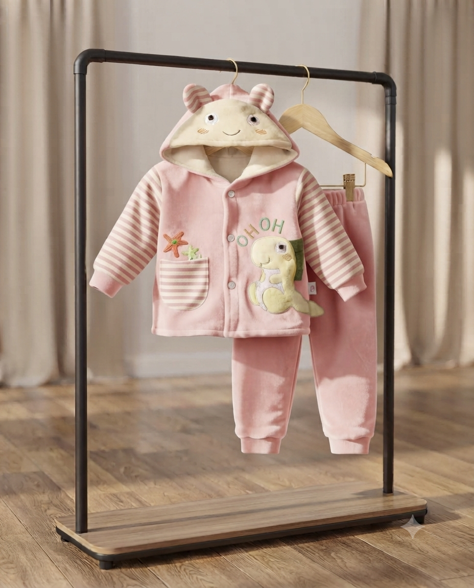 Cute Baby Fleece Hooded Jacket and Pants Set