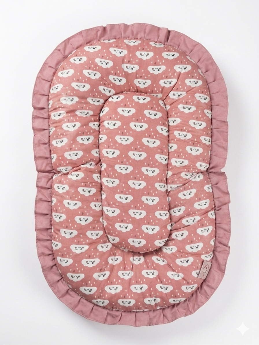 Cozy Baby Lounger & Nest - Soft Cloud-Print Portable Bed for Newborns