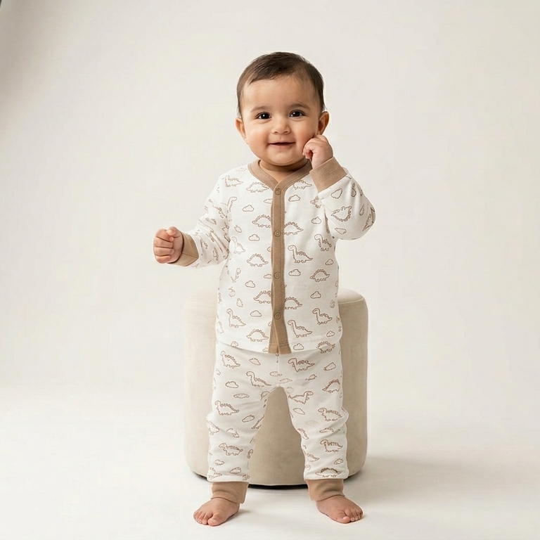 Soft Cotton Baby Lounge Set Comfortable Printed Long Sleeve Pajamas Featuring Cute Dinosaur Outfit