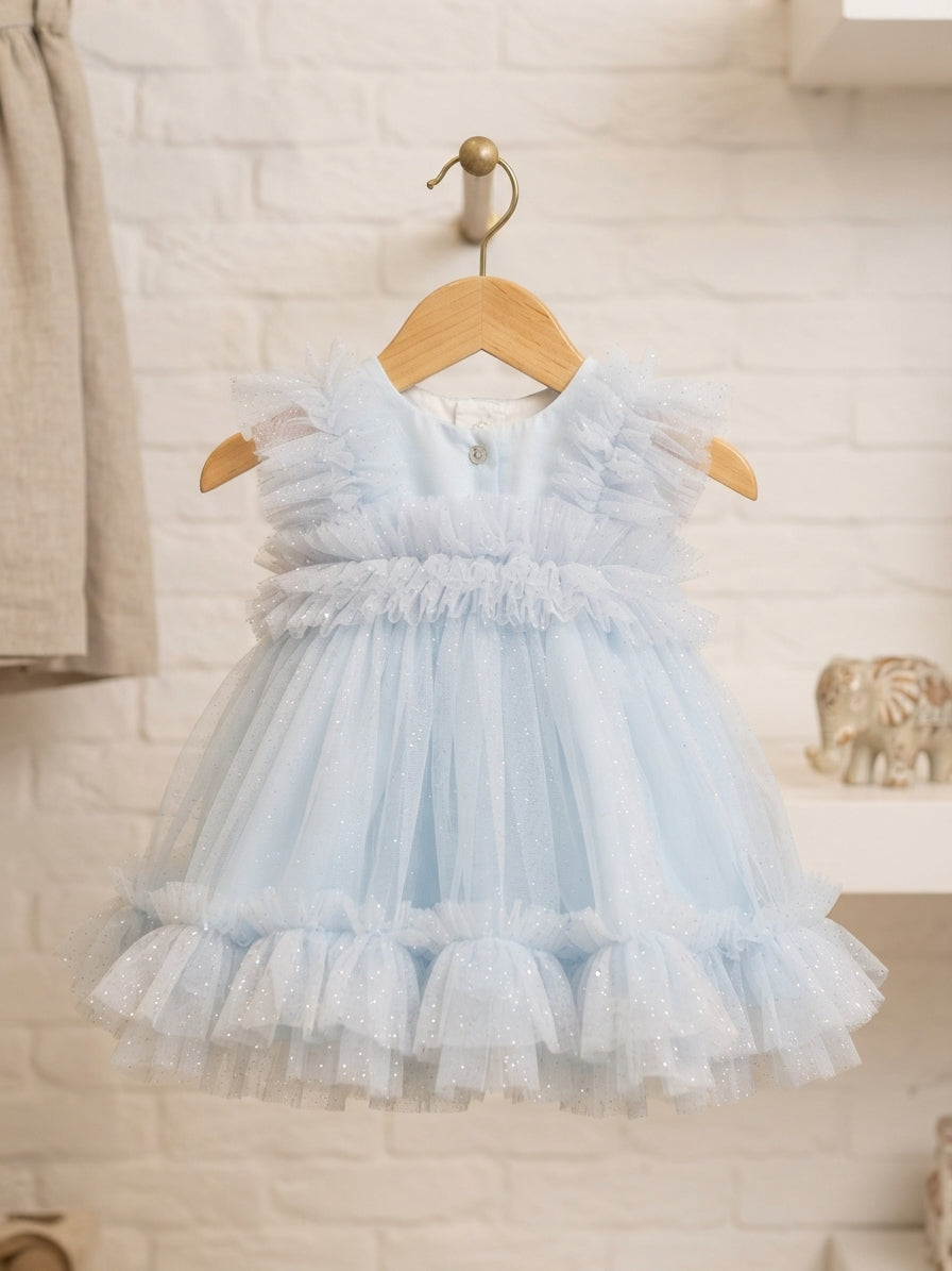 Gorgeous Fluffy Tulle Party Dress With Sparkling Brooch Detail For Cute Little Baby Girls