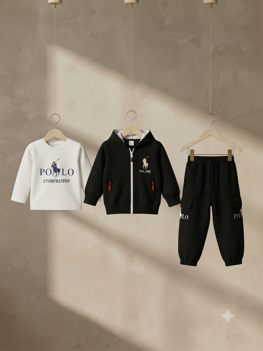 Kids Stylish 3 Piece Fleece Tracksuit Full Zip Hoodie Sweatshirt Cargo Trousers Set