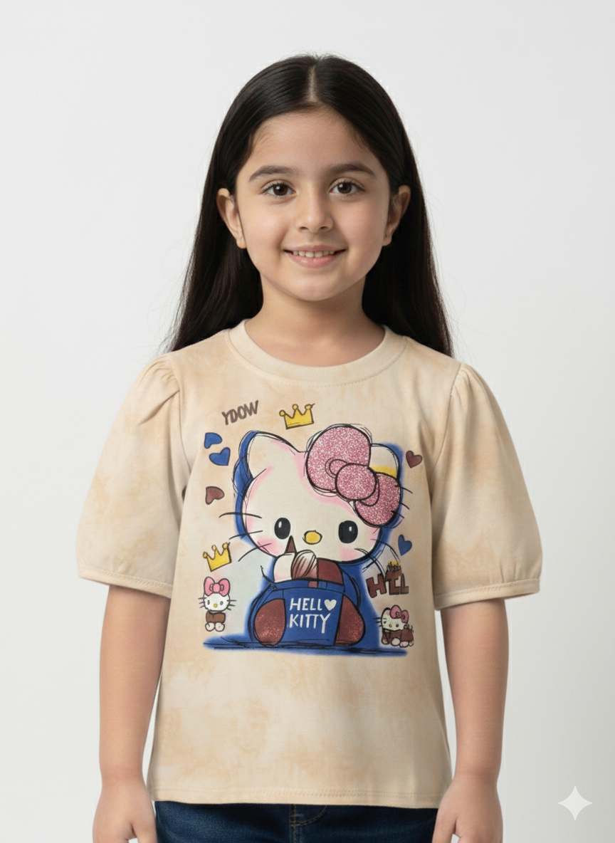 Girls' Hello Kitty Graphic Puff Sleeve Tee - Sweet Character Print in Pastel Colors