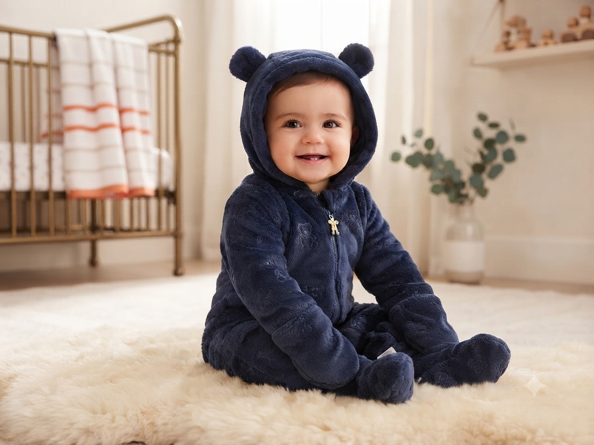 Soft Plush Hooded Baby Romper Warm Fleece Bear Jumpsuit For Cozy Winter Days