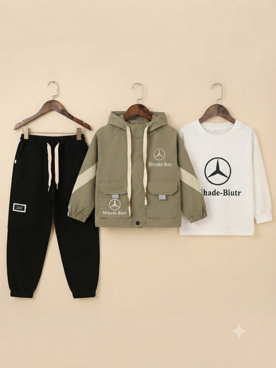 Kids 3 Piece Stylish Winter Outfit Set With Hooded Jacket Shirt And Comfortable Pants