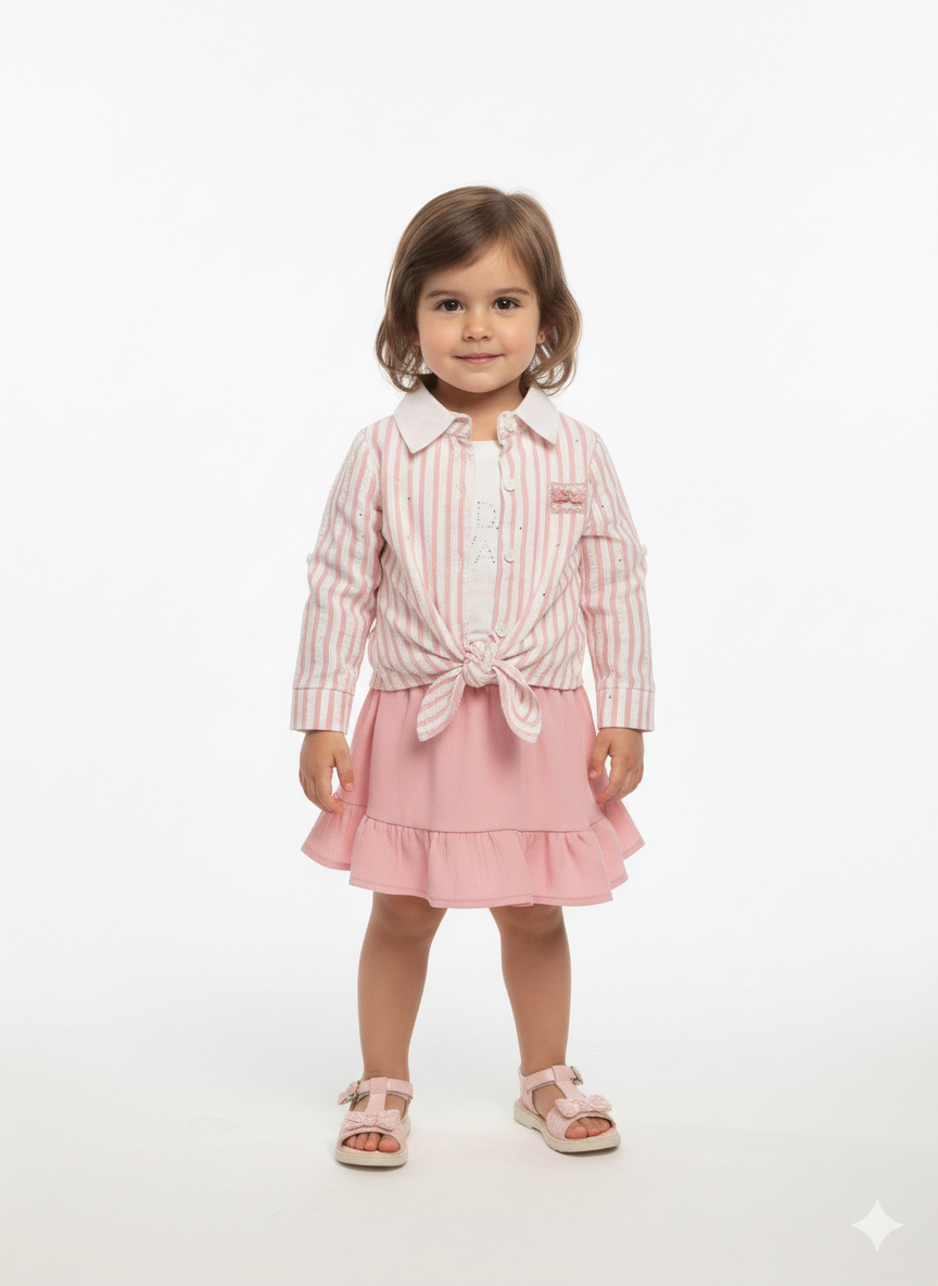 Toddler Girls' Striped Tie-Front Shirt and Ruffle Skirt Three-Piece Casual Set