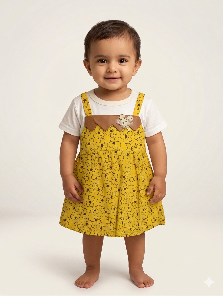 Adorable Toddler Girls Floral Pinafore Dress Set with White Inner Tee for Casual Wear