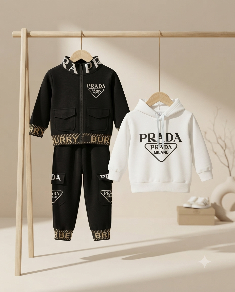 Designer Kids Tracksuit Set Featuring Zip Jacket And Matching Hoodie Outfit Options