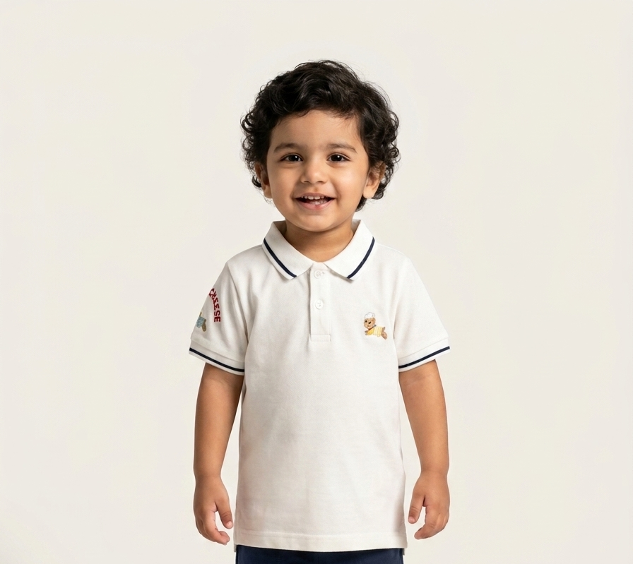 Boys' Two-Piece Cotton Polo Shirt and Shorts Set with Embroidered Detail and Contrast Tipping
