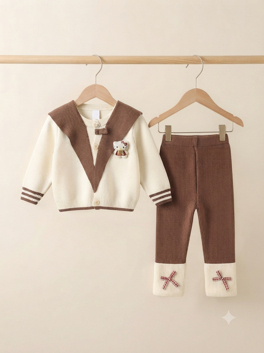Baby Girl Knitted Cardigan and Trouser Two-Piece Winter Outfit