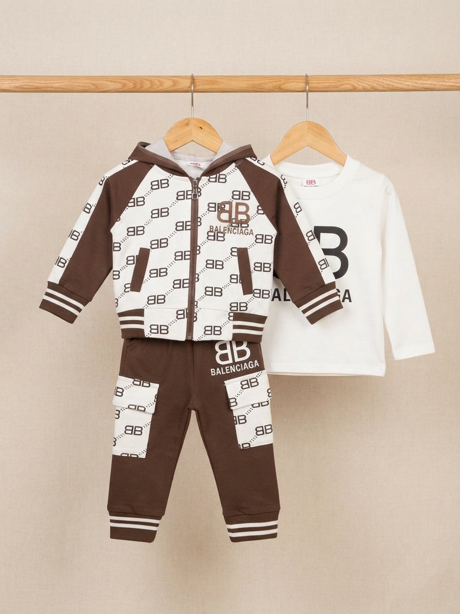 Stylish Designer Inspired Kids Three Piece Clothing Set With Hoodie And Joggers