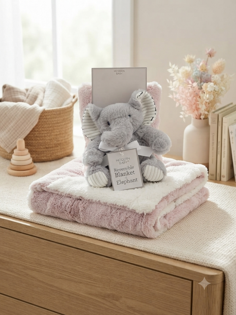 Soft Plush Animal Toy With Premium Reversible Baby Blanket Set For Ultimate Comfort Daily