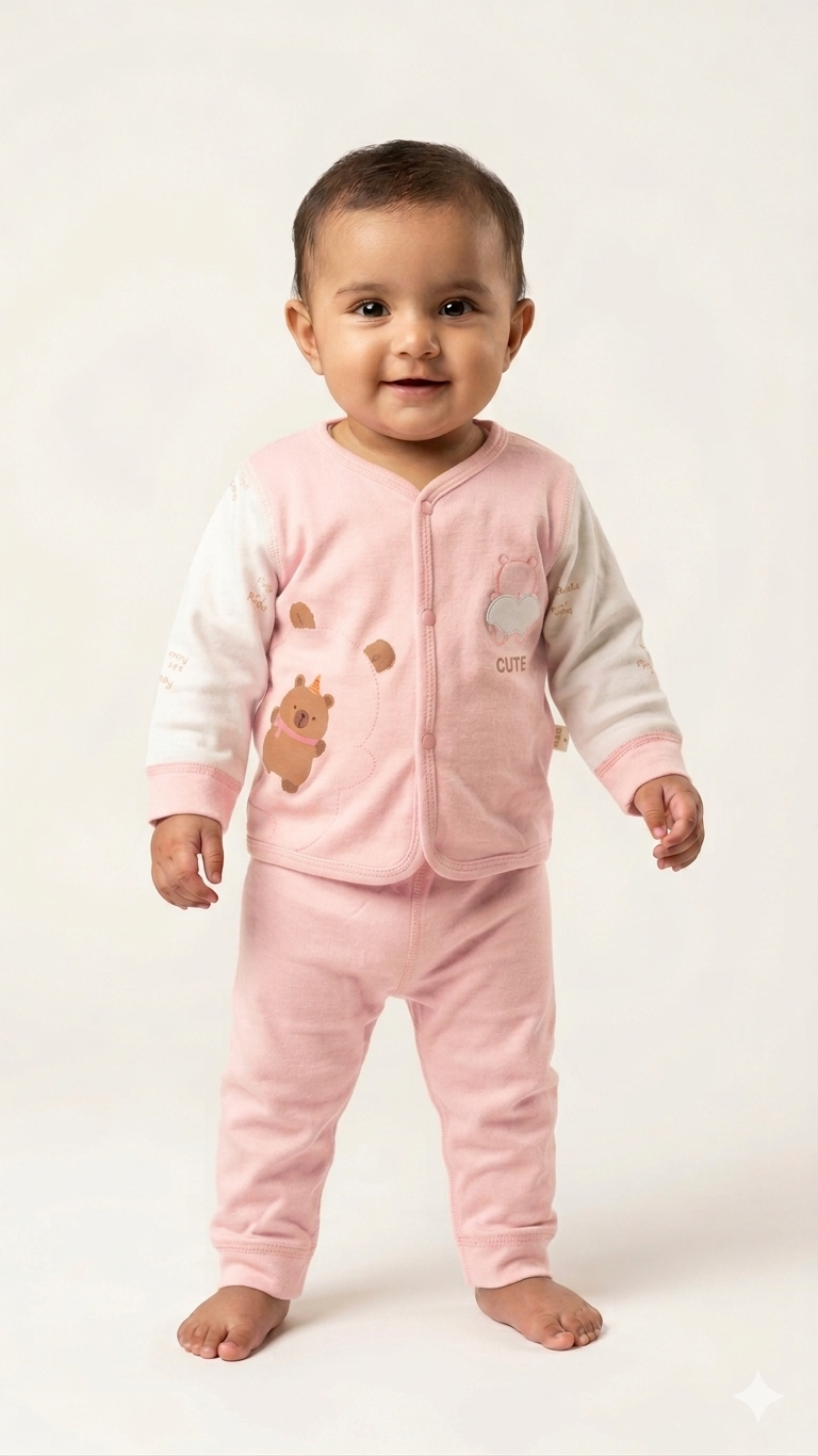 Soft Cotton Baby Lounge Set Comfortable Printed Long Sleeve Pajamas Featuring Cute Bear Outfit