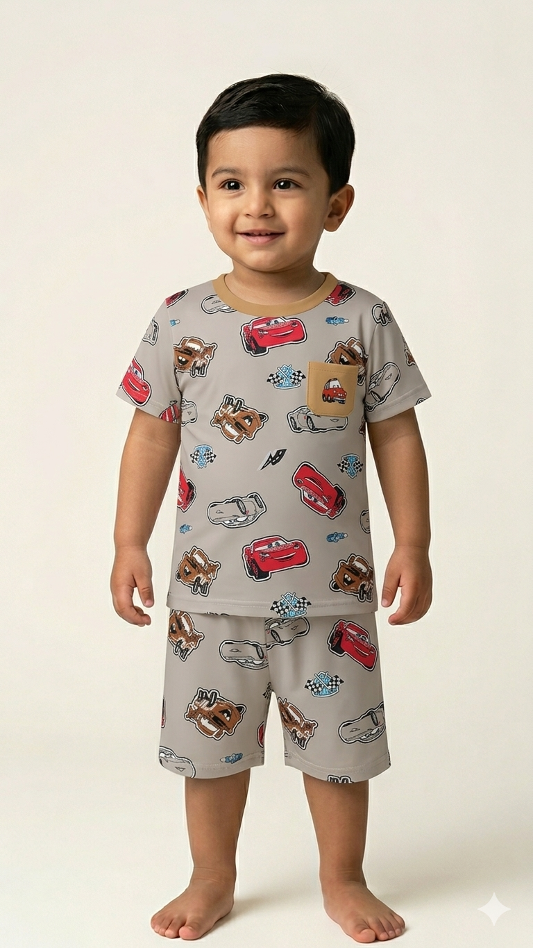 Lightning McQueen Cars Character Printed Kids Nightwear Suit