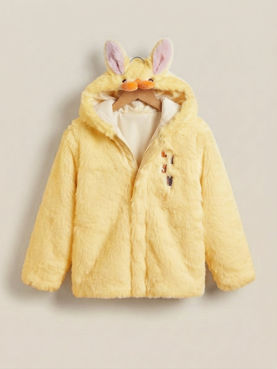 Cute Kids Bunny Ear Hooded Faux Fur Jacket Soft Winter Warm Outerwear Coat