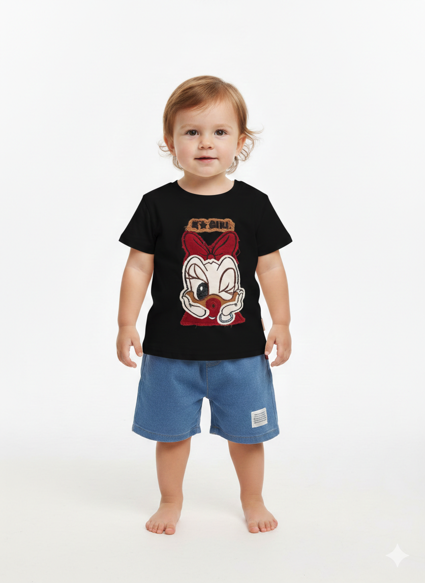 Kids Duck Print Short Sleeve Tee with Comfortable Shorts 2-Piece Outfit