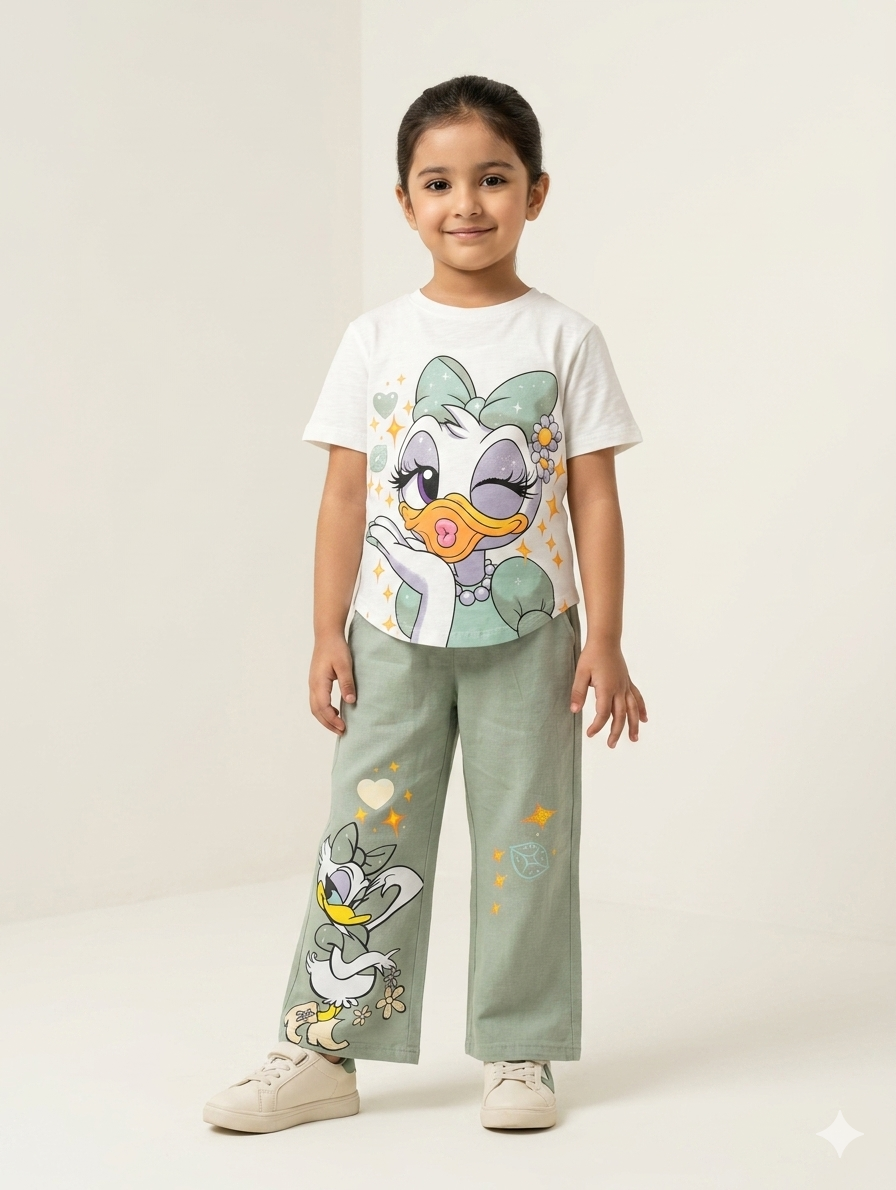 Disney Daisy Duck Graphic Tee and Wide-Leg Pants Two-Piece Comfortable Cotton Everyday Outfit Set