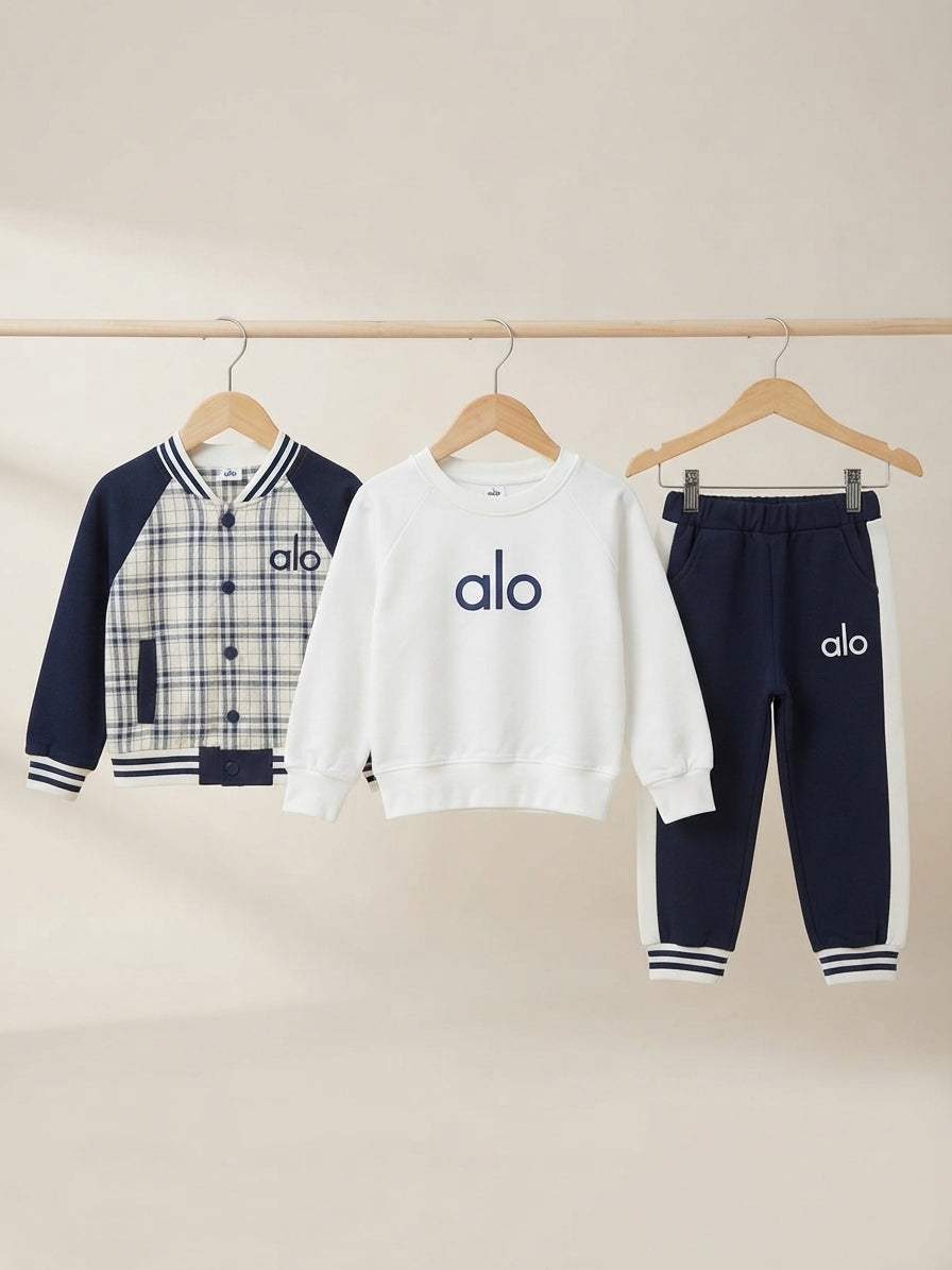 Kids Orange and White Varsity Jacket White Hoodie and Jogger Pants Set