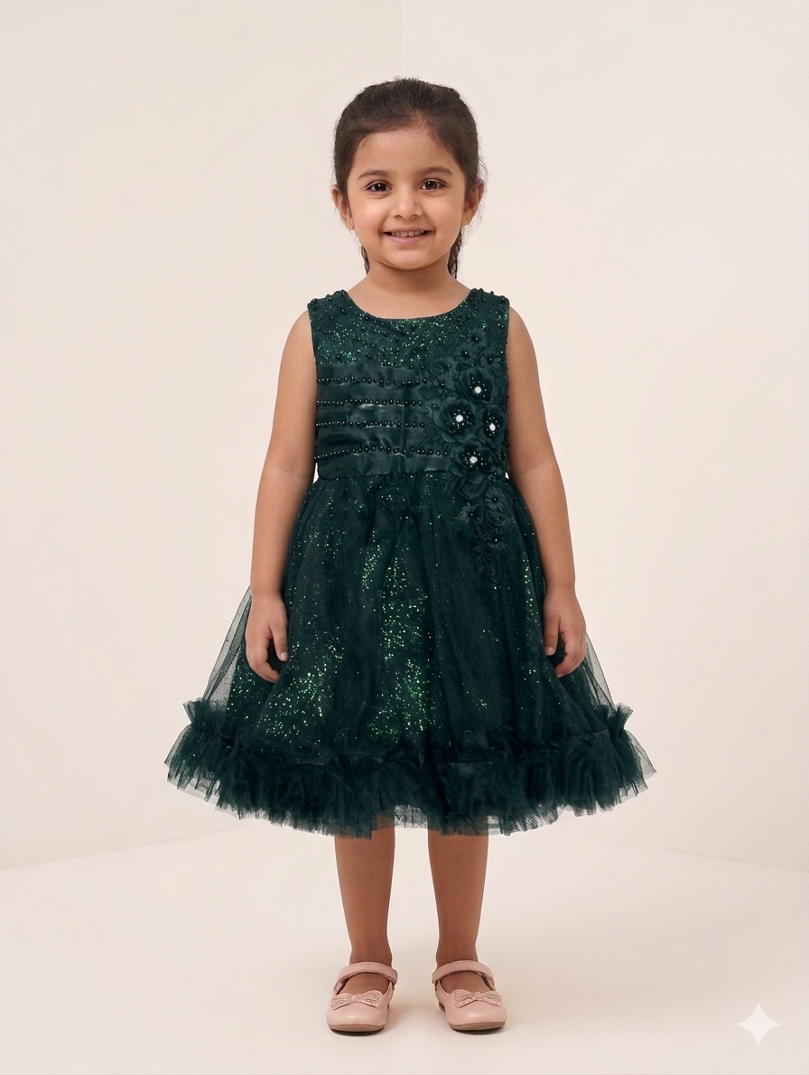 Girls Sparkly Tulle Party Dress With Pearl Accents – Ideal For Birthdays And Formal Events