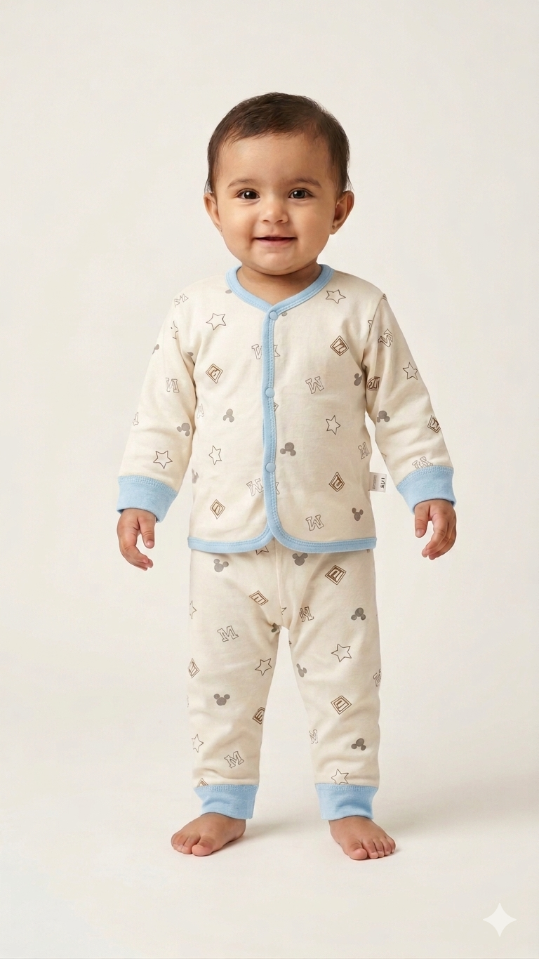 Soft Cotton Baby Lounge Set Comfortable Printed Long Sleeve Pajamas Featuring Star Design Outfit