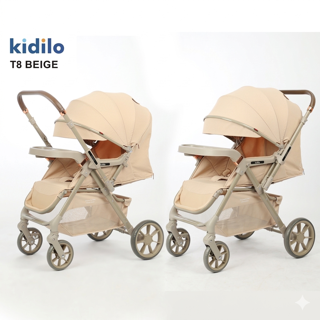 Kidilo T8 Premium Foldable Baby Stroller with Multi-Position Recline and Large Integrated Storage Basket