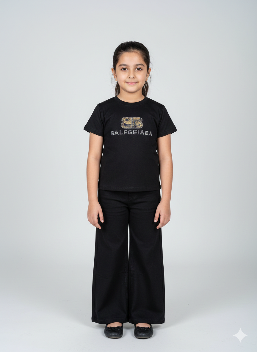 ✨ Balenciaga Kids Luxury White Cotton T-Shirt and Matching Wide-Leg Pants Two-Piece Premium Fashion Set 👗