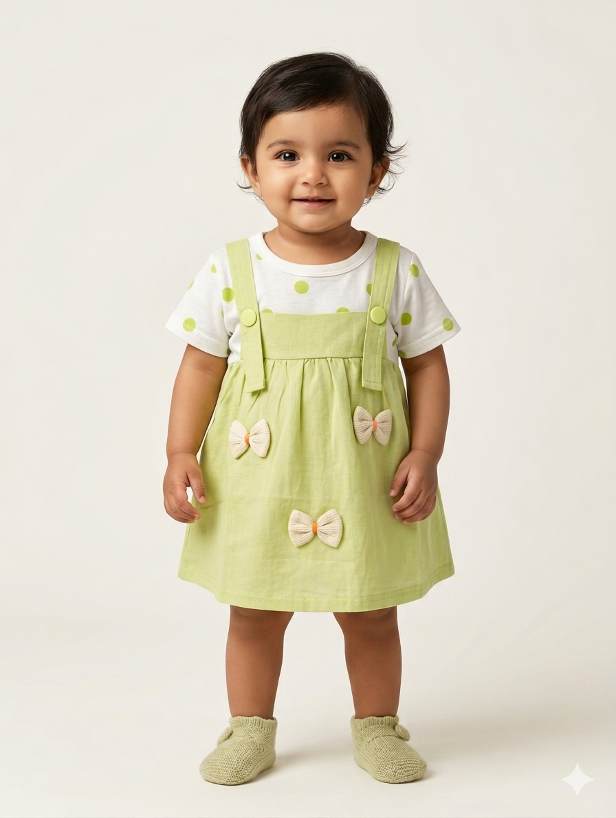 Adorable Toddler Polka Dot Shirt and Bow Pinafore Dress Two-Piece Set for Every Occasion
