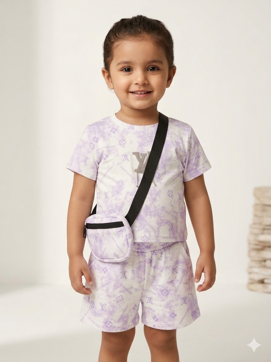Girls Authentic Louis Vuitton Monogram Tie-Dye Summer Lounge Set with Crossbody Bag
