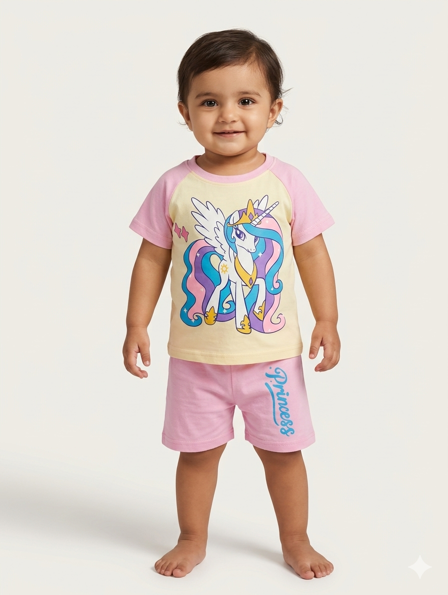 Girls Magical Unicorn Princess Short Sleeve Cotton Pajama Set and Summer Casual Two-Piece Outfit