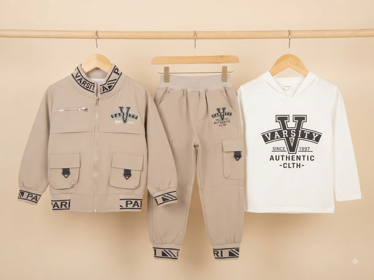 Kids Premium Varsity Style Jacket Hoodie And Jogger Pants Set For Stylish Little Boys