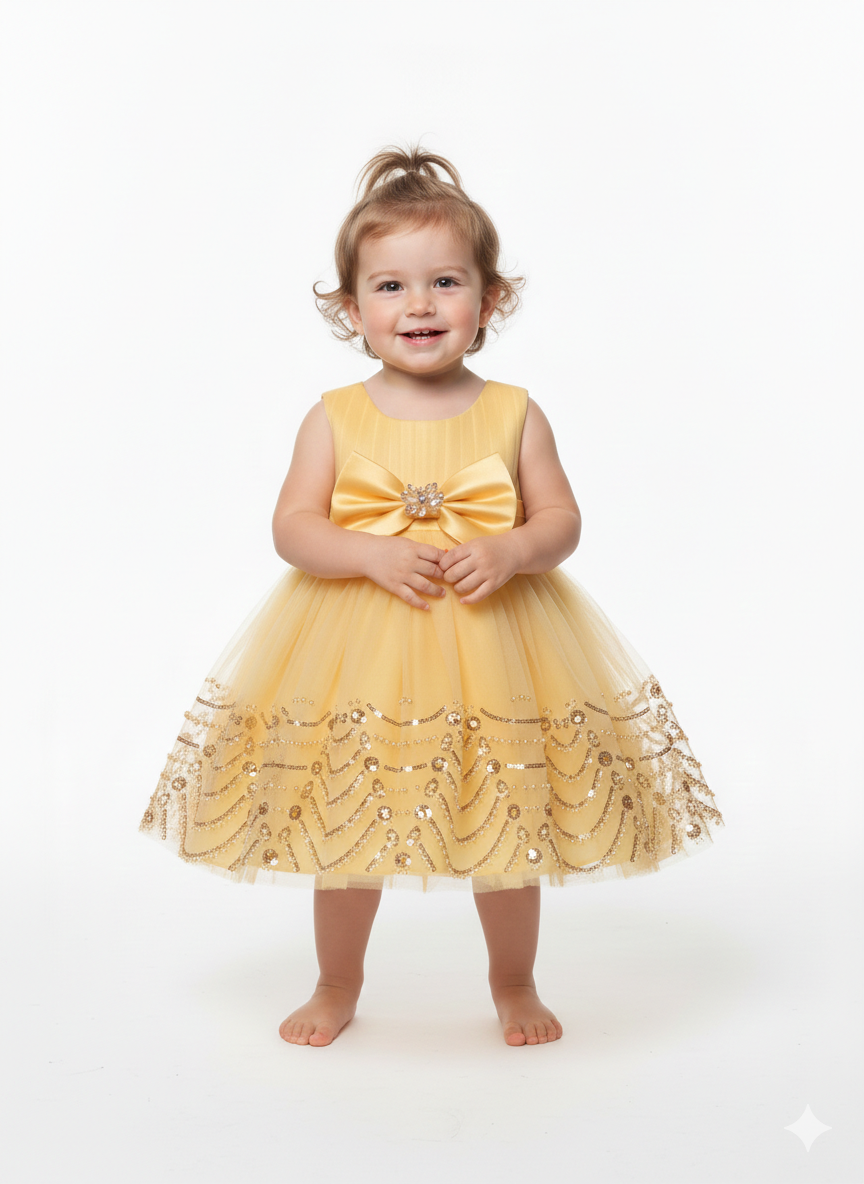 Elegant Toddler Girls' Sequin Tulle Party Dress with Satin Bow and Crystal Waist Accent