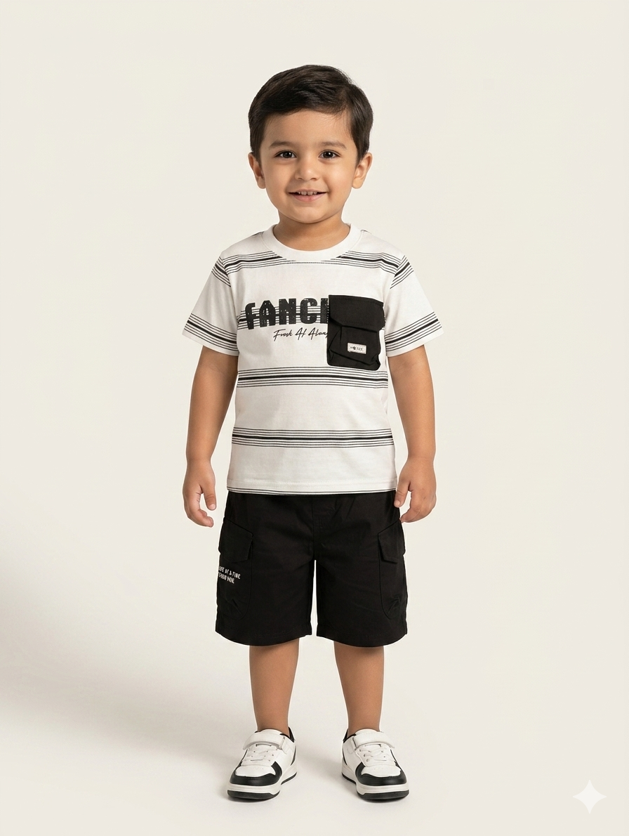 Toddler Boys Striped Short Sleeve T-Shirt and Cargo Shorts Two-Piece Co-ord Set