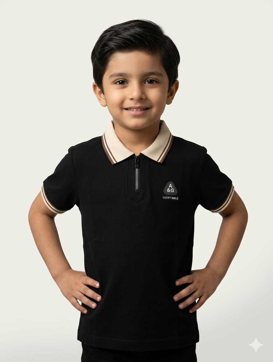 Boys Premium Cotton Zipper Polo Shirt Breathable Casual Short Sleeve Summer Fashion Top Outfit