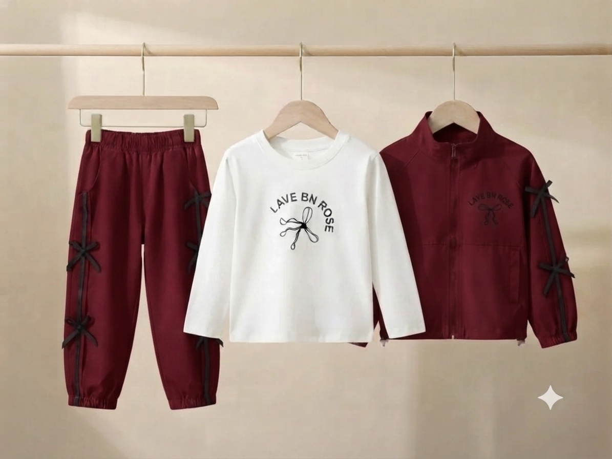 Stylish Girls Three Piece Set With Jacket T-Shirt And Trousers For Trendy Daily Wear