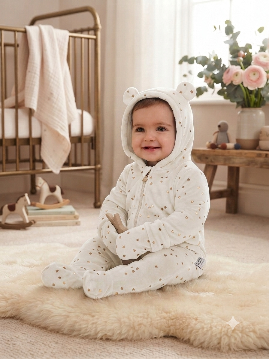 Soft Plush Hooded Baby Romper Warm Fleece Bear Jumpsuit For Cozy Winter Days