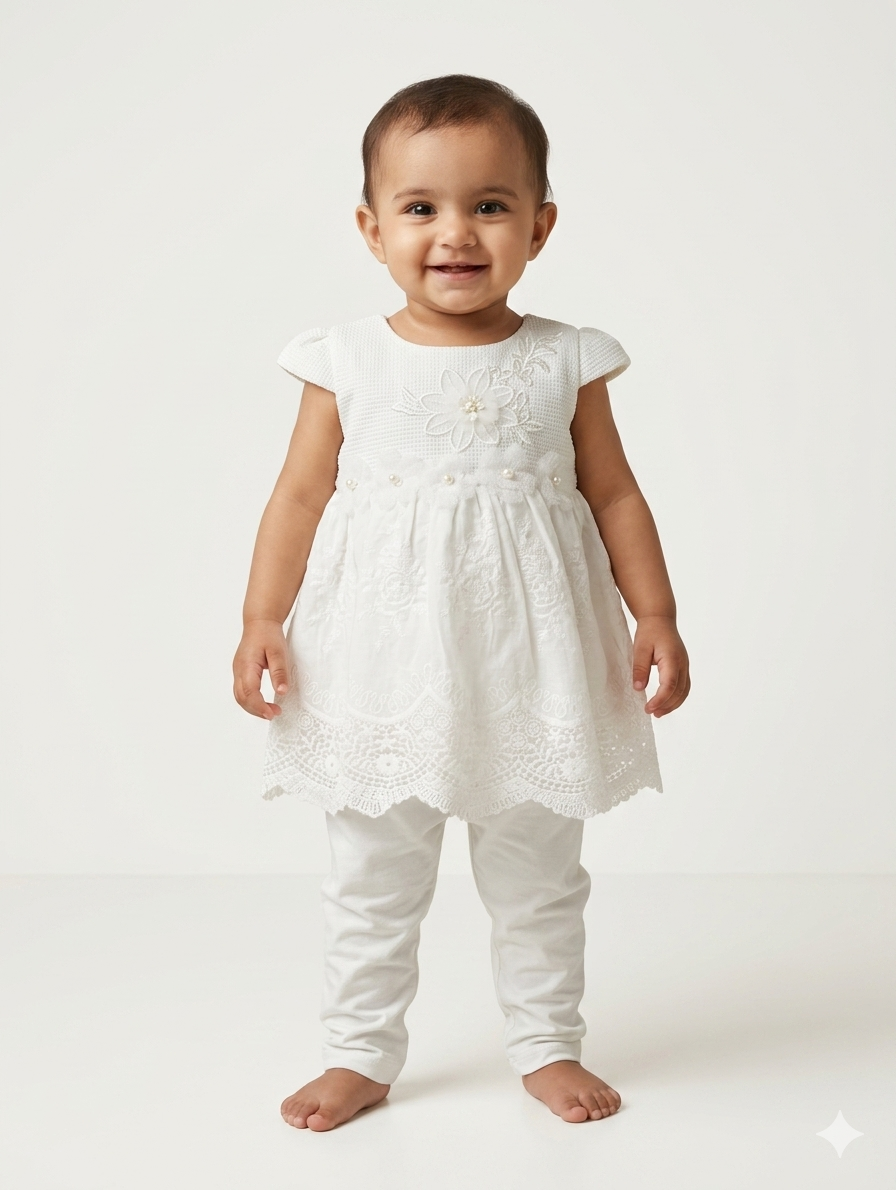 Embroidered Floral Baby Tunic and Leggings Set – Elegant Lace Detail Infant Occasion Wear