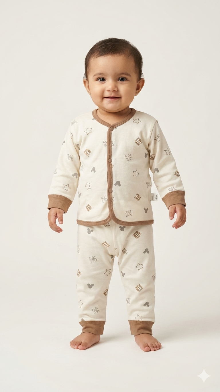 Soft Cotton Baby Lounge Set Comfortable Printed Long Sleeve Pajamas Featuring Star Design Outfit