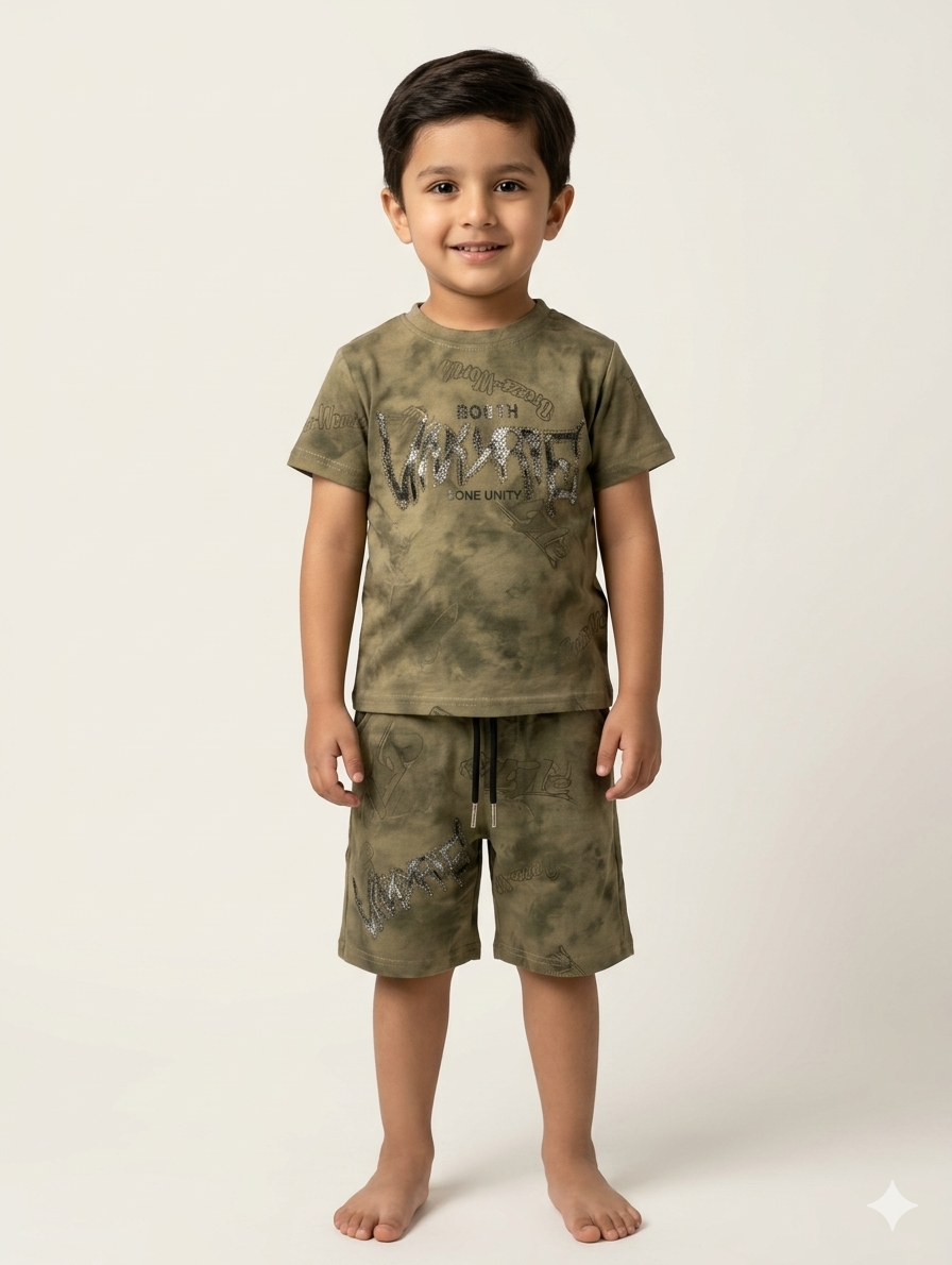 Boys' Urban Tie-Dye Cotton T-Shirt and Shorts Two-Piece Set in Three Stylish Colors