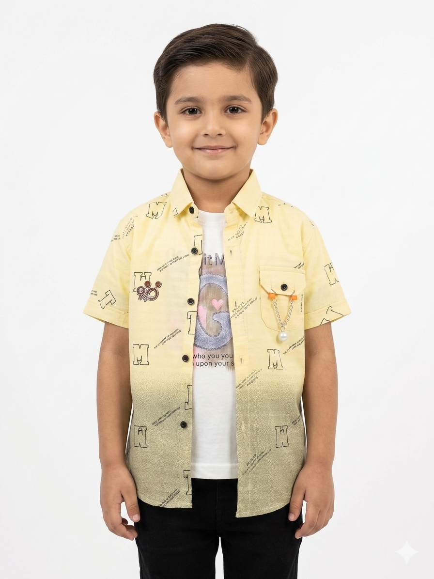 Boys Stylish Gradient Yellow Graphic Shirt and Casual Tee Coordinated Set