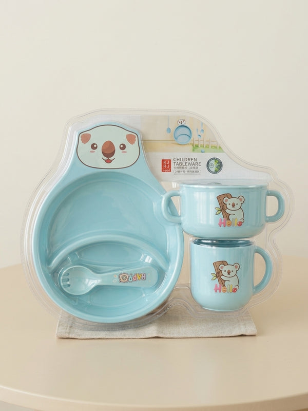 Kids Stainless Steel Compartment Feeding Set Cute Koala Plate Bowl Cup Spoon Set