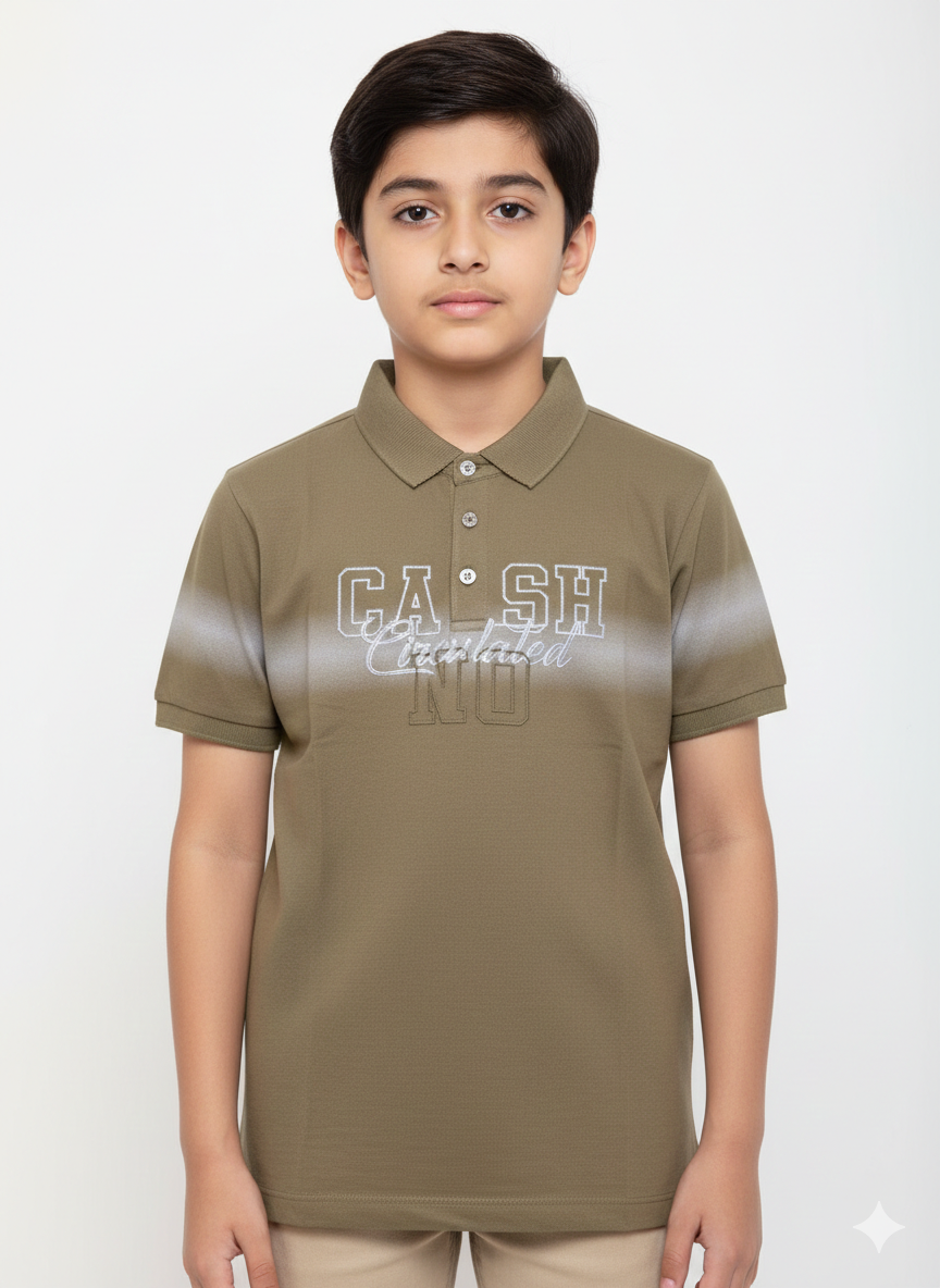 Bold Urban Style Featuring A Young Boy In A Multicolored Maroon And Grey Graphic Polo