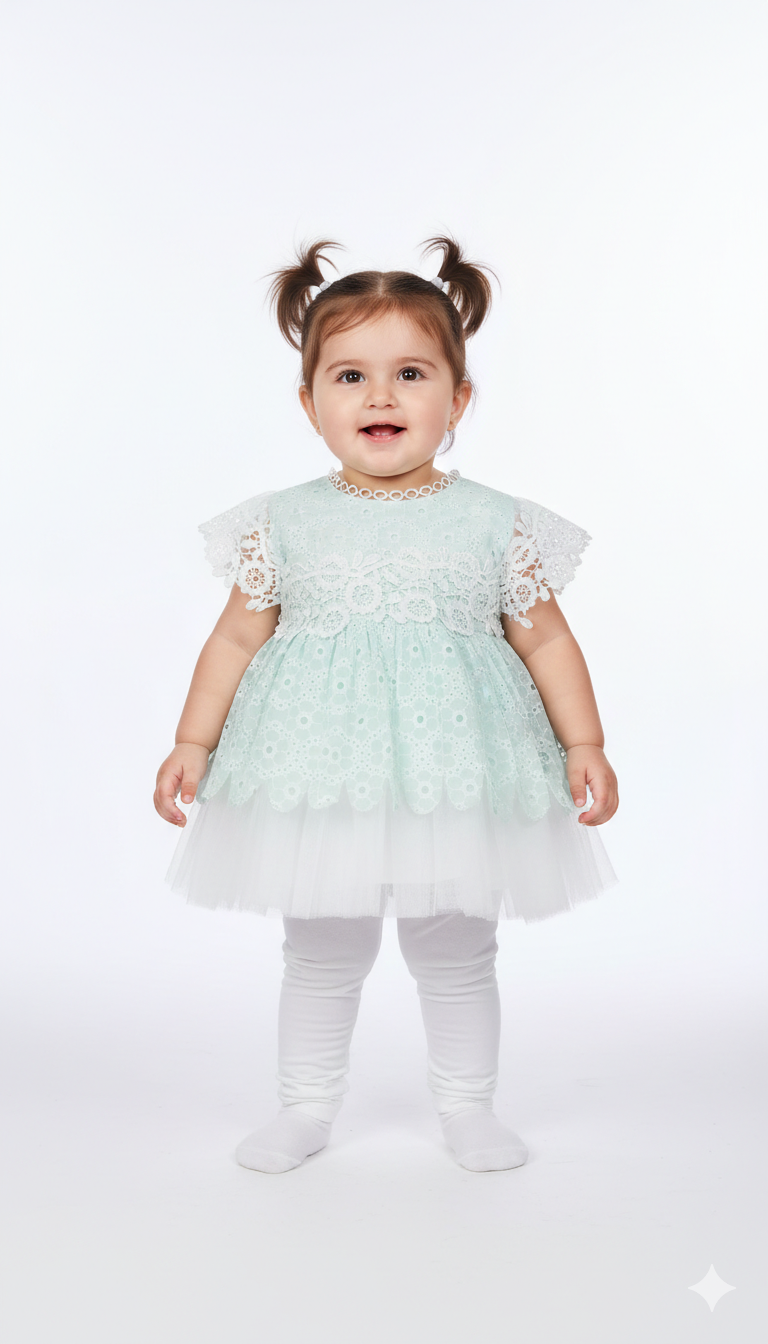 Elegant Baby Girl Lace Overlay Party Dress With Flutter Sleeves And Soft Tulle Skirt