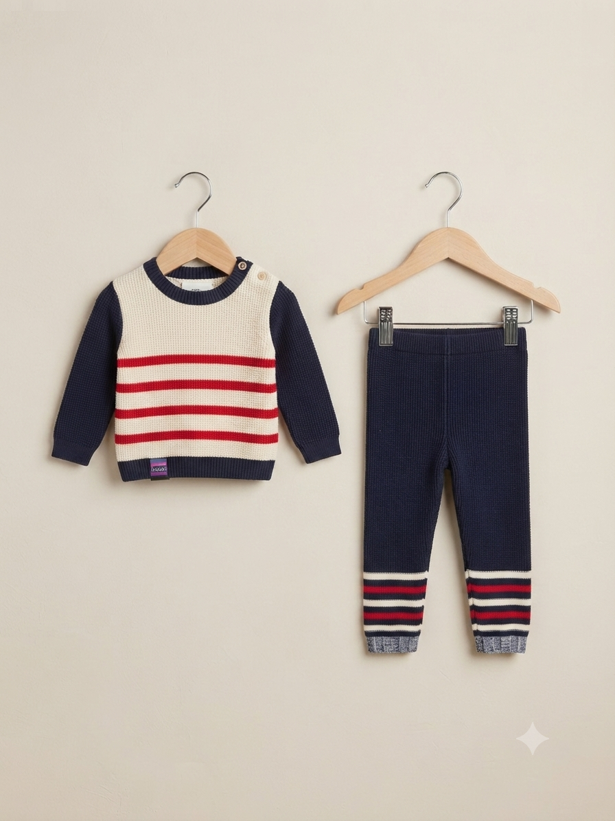 Kids Winter Knit Sweater And Matching Full Length Trouser Outfit Set