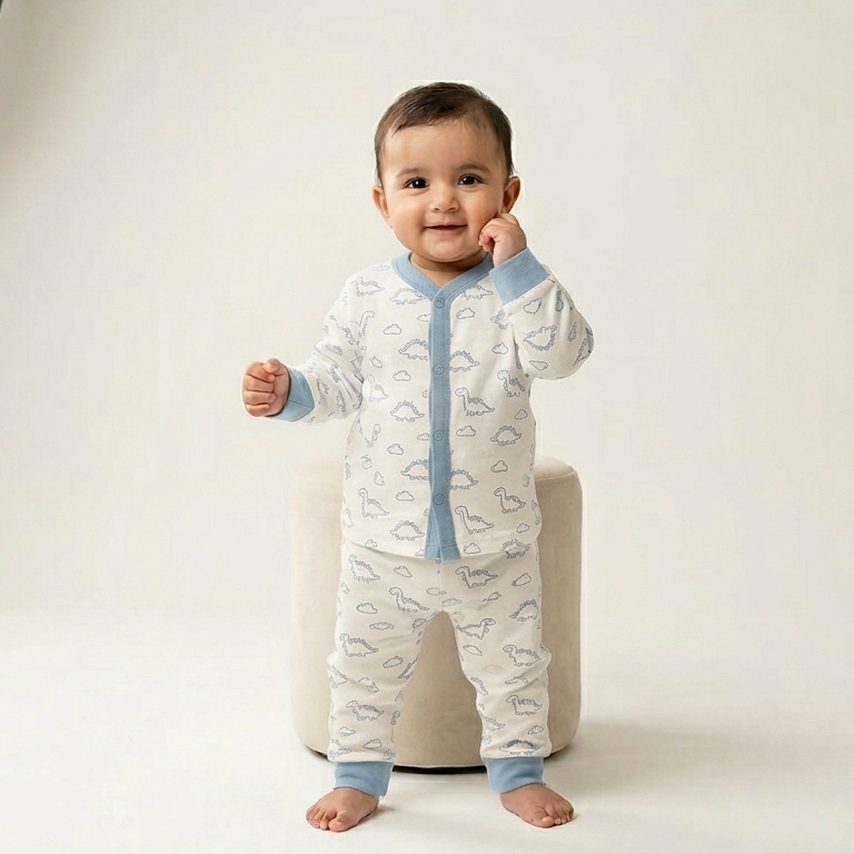 Soft Cotton Baby Lounge Set Comfortable Printed Long Sleeve Pajamas Featuring Cute Dinosaur Outfit