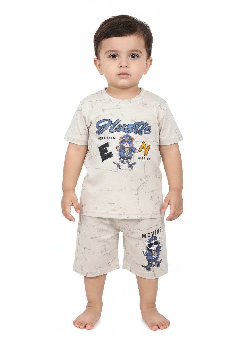 Boys' Premium Cotton "Hustle" Graphic Tee and Shorts Summer Set - Stylish Comfort Wear