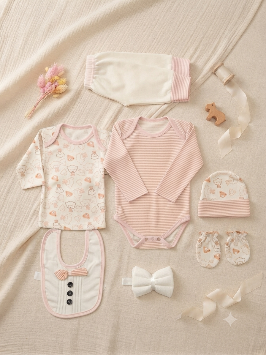 Soft Cotton Newborn Baby Clothing Set With Matching Accessories For Comfortable Daily Wear Style
